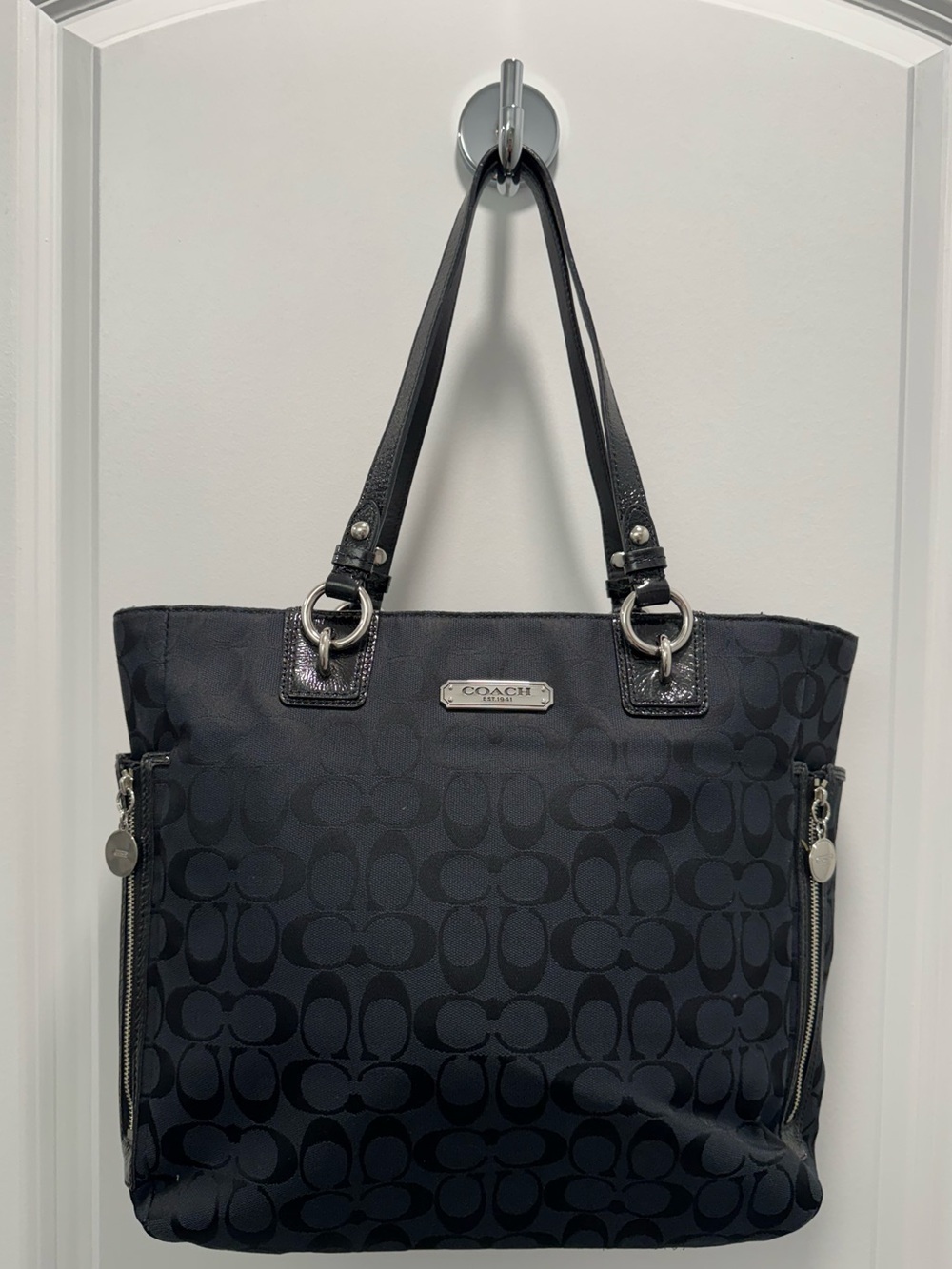 Authentic Coach Black Monogram Bag with Purple Interior